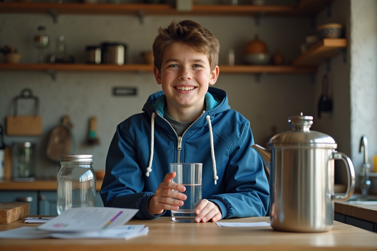 Adolescent souriant avec un verre d