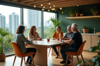 Groupe diversifié dans un appartement intelligent moderne