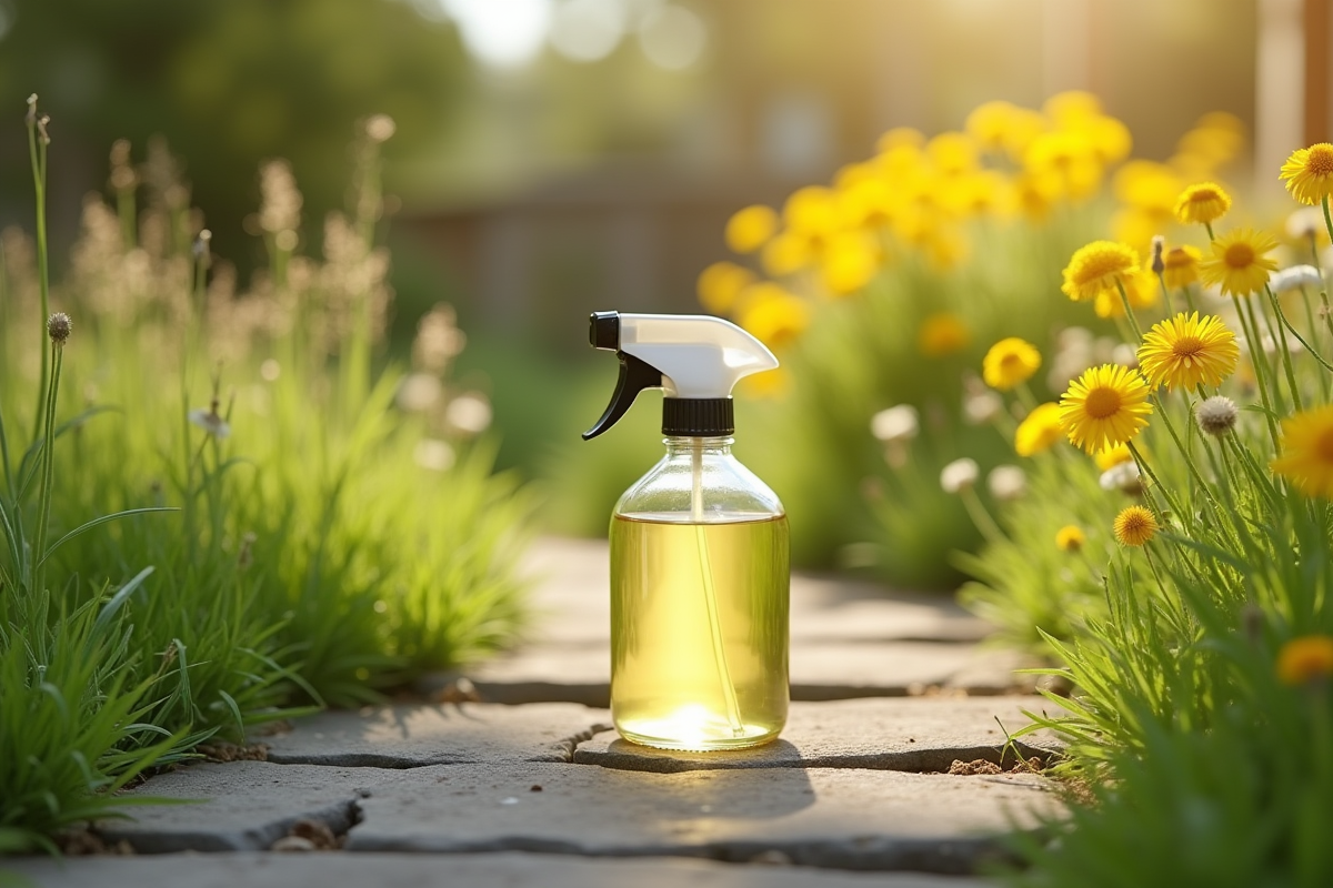 Bouteille de vinaigre maison pour désherber dans le jardin