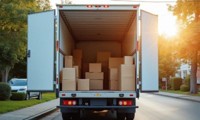 Camion de déménagement spacieux avec portes ouvertes