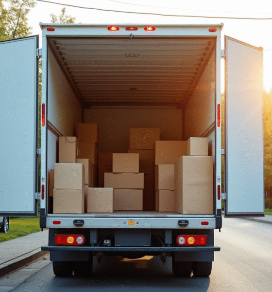 Camion de déménagement spacieux avec portes ouvertes