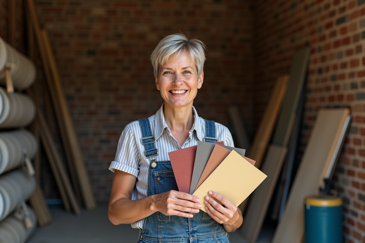 Femme comparant différentes feuilles de papier de verre
