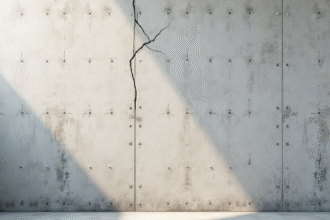 Zoom sur un mur en béton fissuré avec lumière naturelle