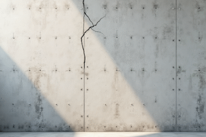 Zoom sur un mur en béton fissuré avec lumière naturelle