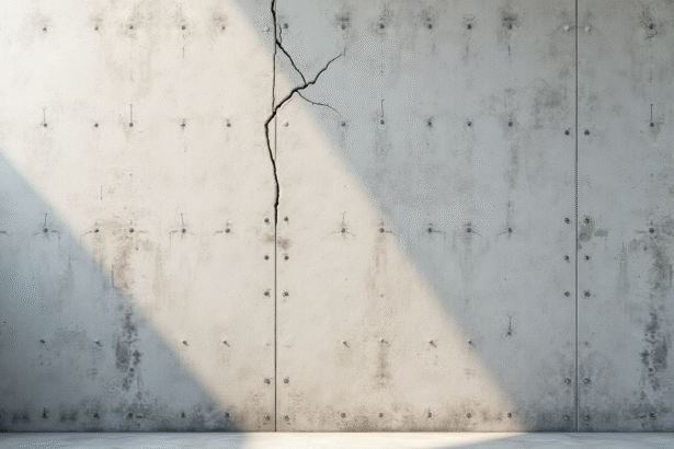 Zoom sur un mur en béton fissuré avec lumière naturelle