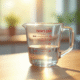Verre mesure liquide sur plan de travail lumineux